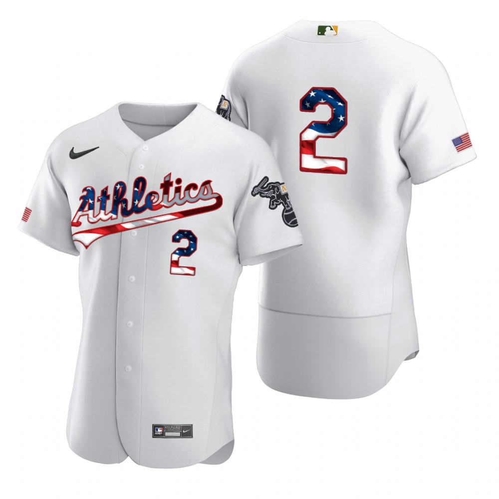 Oakland Athletics 2 Khris Davis Men Nike White Fluttering USA Flag Limited Edition Authentic MLB Jersey